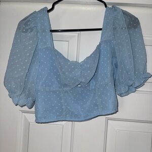Blue Sheer Puff Sleeve Top